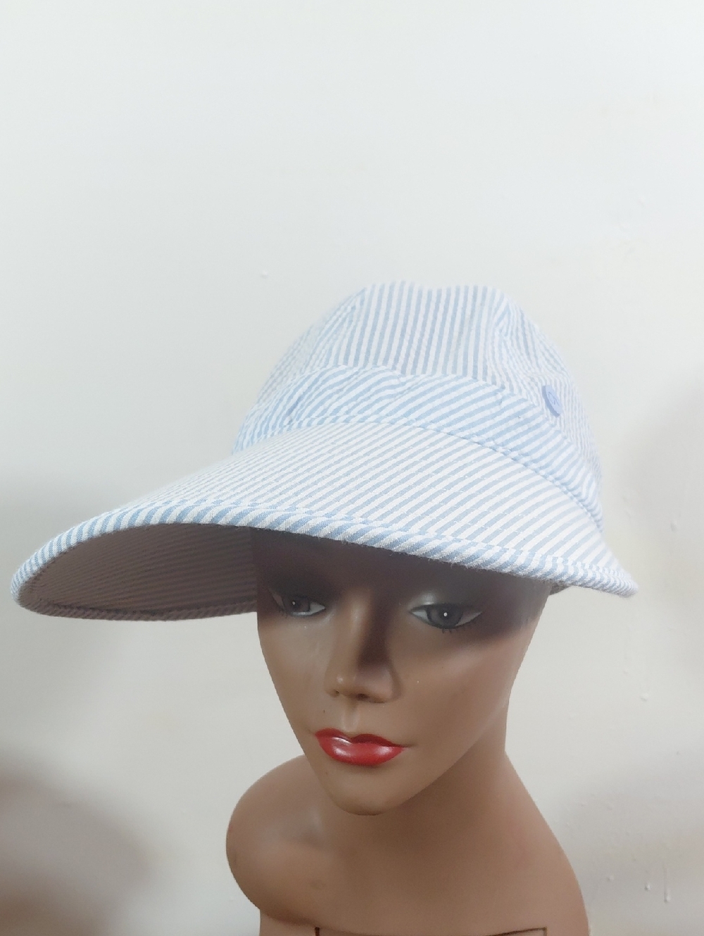 Ponyflo Light Blue and White Striped Visor Hat